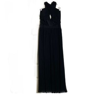 Guess Black crossover neckline floor length pleated dress with lace size 4 NWT